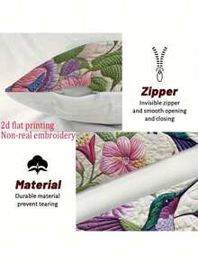 2pcs 2D Hummingbird & Floral Pattern Throw Pillow Covers, Farmhouse Style Faux Embroidery Decorative Cushion Covers, 18X18 Inch, Zippered Polyester Pillowcases, Suitable For Sofa, Living Room, Outdoor Use - Multicolor - View 6