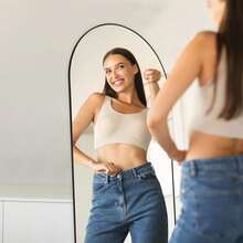 59"X16" High-Quality Arched Full Length Mirror, Aluminum Alloy Frame Ensures Stability, Standing Design For Bedroom, Black - black-arched - View 4
