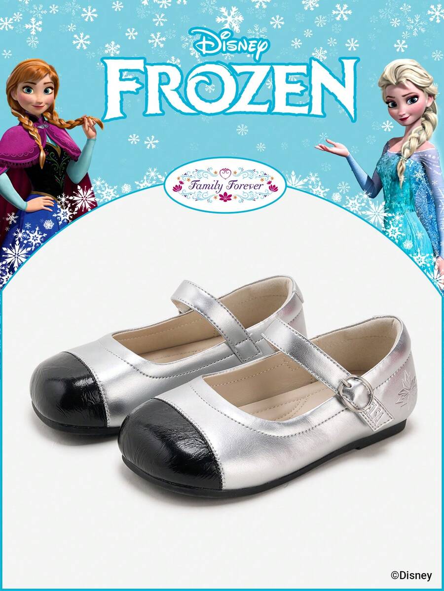 Disney 1 Pair Licensed Collaboration Children's Shoes, Suitable For Daily Wear, Festivals, Sports, Outdoor Activities, Comfortable, Non-Slip, Durable, Breathable (Children's Flats, Girls Shoes, Princess Shoes, Queen Shoes) - Silver - View 1