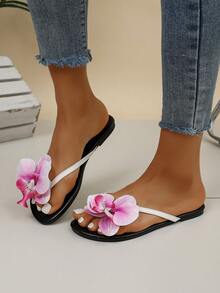 2025 New Summer Korean Style Fashion Butterfly Orchid Flower Creative Fairy Style Resort Slippers, Minimalist Sexy Niche Versatile Beach Holiday Sandals, Yellow - 粉色 - 查看 5