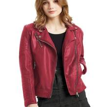 Women's PU Leather Jacket, Simple Versatile Casual Short PU Leather Biker Jacket - 黑色 - 查看 2