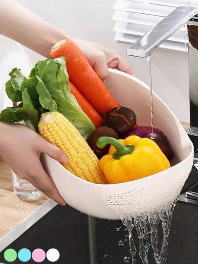 2pcs/1pc Plastic Rice Basket, Cardboard Packaging, Anti-Drop And Anti-Damage, Creative Handle Rice Basket, Easy To Use, Multifunctional Kitchen Tool - Large Capacity, Streamlined Design, Quick Drainage And Storage, Suitable For Washing Rice/Vegetables