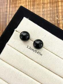 1 Pair Fashionable Minimalist 12mm Black Bun-Shaped Faux Pearl Stud Earrings, Geometric Design, Delicate & Versatile, Suitable For Women's Party, Banquet, Daily Wear, Festivals - 12MM - View 3