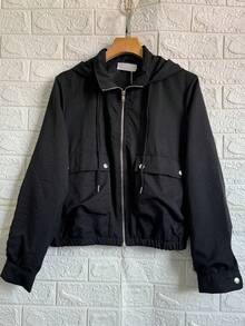 Women's Windbreaker Bomber Jacket - 黑色ZY1003 - 查看 1