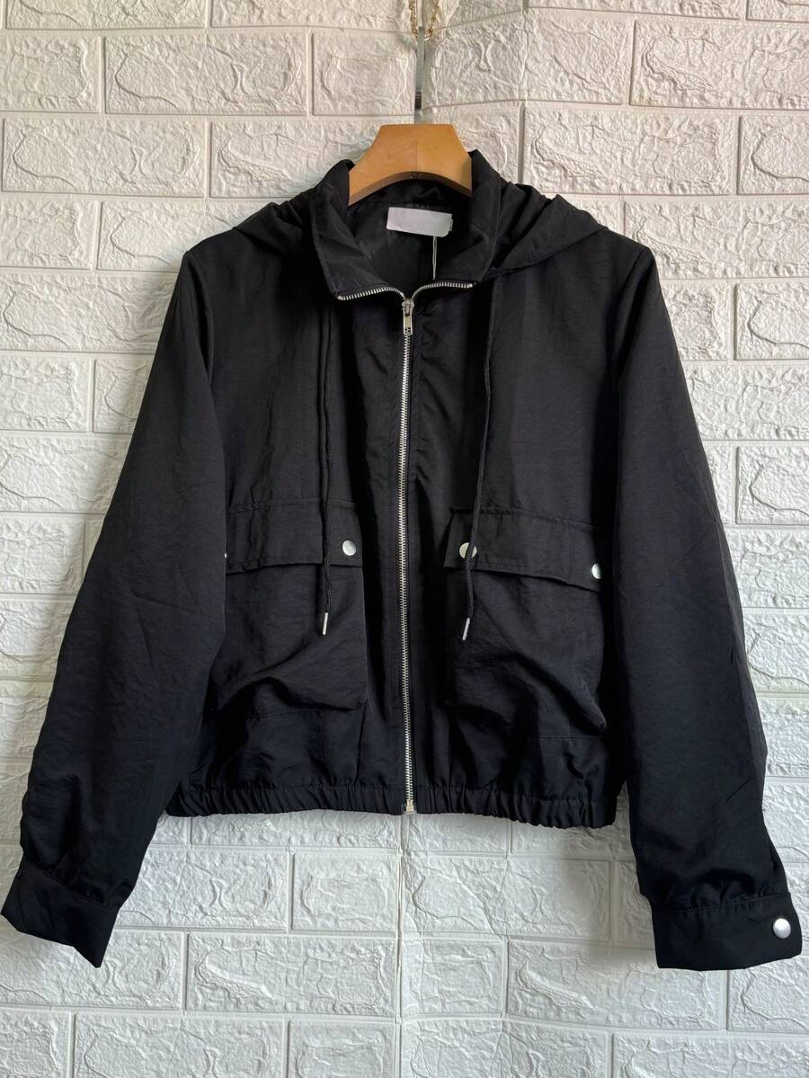Women's Windbreaker Bomber Jacket - 黑色ZY1003 - 查看 1