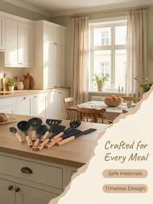 一套硅胶厨具套装，耐热不粘锅具，适用于各种烹饪/搅拌/煎炸/煮沸等用途。木柄隔热，材质优良。简约实用的家用厨房用具套装。 - 彩色 - 查看 2