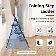 COSTWAY 3 Step Ladder, Folding Step Ladder W/ Wide Anti-Slip Pedals & Handgrip, Portable Step Stool For Household & Office, 330 LBS Capacity, Black - A - View 5