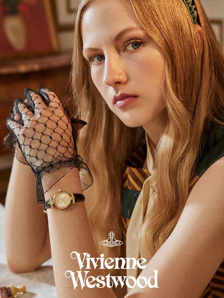 Vivienne Westwood Gold Case & Dial, Leather Strap, Mini Fashion Elegant Wristwatch - 黑色 - 查看 1