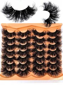14 Pairs Of Dense, Elegant D-Shaped Curled False Eyelashes, Natural Looking Soft And Fluffy Faux Mink Lashes 3D False Eyelashes Russian Curl Dramatic Messy Mink Lashes Smart Full Lash Strip Lengthening And Curling Makeup Beauty Reusable For Daily And Party, Can Be Used As Gifts - 濃密款 - 查看 3