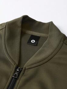 2pcs Men's Casual Set, Including Zip-Up Stand Collar Jacket And Drawstring Pants, Minimalist Design With Horse Print, Suitable For Sports And Daily Wear, Autumn Outfit - Multicolor - View 4