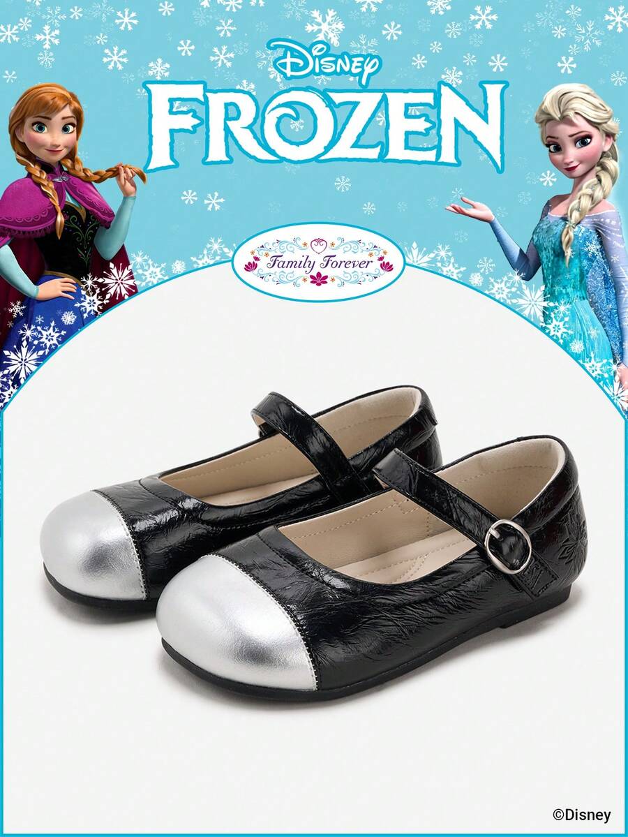 Disney 1 Pair Licensed Collaboration Children's Shoes, Suitable For Daily Wear, Festivals, Sports, Outdoor Activities, Comfortable, Non-Slip, Durable, Breathable (Girls Flat Shoes, Princess Shoes, Queen Shoes) - Black - View 1