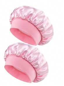 1顶/2顶女士宽檐弹力丝滑缎面帽，适合日常休闲佩戴和居家护发 - 粉色 - 查看 9