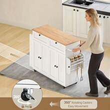HaluPeit Kitchen Island, Rolling Kitchen Island Table On Wheels With Drop Leaf, Portable Mobile Storage Cabinet With Power Outlet, Spice Rack, Towel Rack, Drawers - 白色 - 查看 5