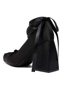 Womens Satin Ballet Heels Square Toe Chunky High Heeled Sandals Comfortable Slip On Pumps Black Heel Shoes Bow Ribbon Lace Up Shoes Party Work Business Casual Bridal Wedding Dressy Holiday Outdoor Fashion Fashionable Spring Summer Sandals For Women - 黑色 - 查看 3