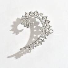 1pc Luxury Rhinestone Studded Baby's Breath Single Ear Cuff Earring, Unique Design Elegant Earring Accessory, Ideal Gift & Party Wear - Silver - View 8