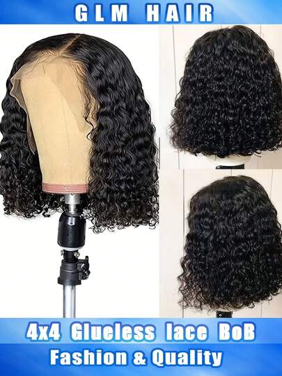 Kinky Curly Wave Bob Wig Human Hair Bye Bye Knots Glueless Wig Pre Cut Lace Pre Bleached Pre Plucked 4X4 Lace Front 30S Ready To Wear Put On And Go Wigs For Women Short Water Wave Pixie Cut Wig