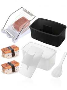 1套/2件/3件装饭团压模套装，含不锈钢午餐肉切片器和饭勺，饭团制作压模，不粘材质，寿司模具，午餐肉切片器，水果切片器，饭团模具，寿司饭团制作器，饭团午餐肉饭团模具，饭团压模，不粘饭团模具，寿司压模，家用DIY饭团，便当 - 彩色 - 查看 2