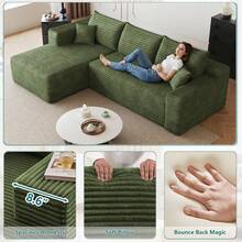 No Assembly 95" L Shaped Cloud Sectional Sofa Plush Corduroy Deep Seat Upholstered Corner Couch For Living Room - 綠色 左邊 - 查看 5