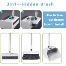 ZBEZBE 3-In-1 Household Cleaning Set, Including A Soft-Bristle Broom, Dustpan, And Brush Set - Anti-Lint Design, Ergonomic Grip, Durable Plastic Handle, Ideal For Homes, Offices, Schools, And Dormitories, Cleaning Supplies | Modern Cleaning Tools | Durable Plastic Handle - 灰色三合一[無刮刀款]掃把套裝灰色 - 查看 8