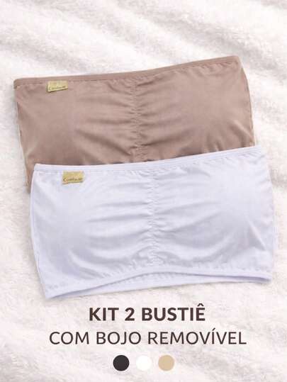 Kit Essencial 2 Sutiã Tomara que Caia Bustiê com Bojo removível Feminino Lingerie Conforto Sustentação e Versatilidade no Dia a Dia Ideal para Roupas sem Alça