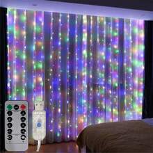 1pc USB Powered 8-Function Curtain Lights, 6m/3 Meters/2m/1m Indoor LED String Lights With Remote Control, Suitable For Holiday, Wedding, Birthday Party, Room & Window Decor - USB Curtain Light - View 19