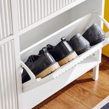 SoBuy Shoe Rack With 4 Flaps, Slim Shoe Cabinet, Shoe Rack With 4 Shelves, Shoe Chest Of Drawers, Shoe Storage, White, W X H X D Approx. 100 X 91 X 19 Cm FSR177-L-W - White - View 9