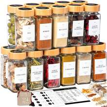 15/24/36PCS Glass Food Dispensing Jars With Bamboo Lids, Labeled Glass Bottles, With Collapsible Funnels, Spice Racks, Cabinet And Drawer Spice Dispensing And Storage Bottles - 黃色 - 查看 9