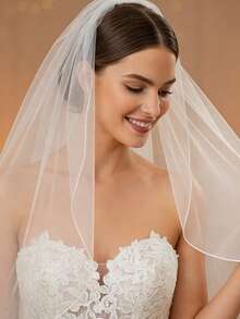 1 pièce Voile de mariée blanc à couche unique - Accessoire de mariage classique, met en valeur l'élégance intemporelle, convient pour le port en automne - V14 - Voir 4