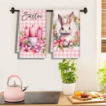 2pcs Easter Bunny Candle Kitchen Towel Set, Soft & Absorbent Cooking/Baking Tea Towels, Dish Cloths, Housewarming Gift For Friends, Kitchen Accessories, Decor, Household Essentials - Multicolor - View 3