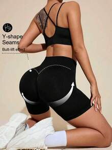 Quần short nâng ngực cạp cao dành cho nữ - Thích hợp cho tập thể dục, yoga, hoạt động ngoài trời và mặc hàng ngày, màu đen, thích hợp cho mùa hè. - màu đen - Xem 6