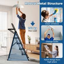COSTWAY 4 Step Ladder With Tool Tray, Heavy-Duty Metal Step Stool With Anti-Slip Wide Pedals & Foot Pads, Multi-Purpose Portable Folding Ladder For Home, Kitchen, Office, Black - A - View 9