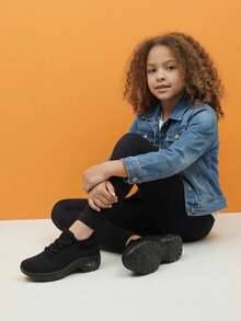 Cross-Border Children's Sports Casual Lace-Up Air Cushion Shock Absorbing Sneakers, Slip-On Slouchy Shoes, Dance Shoes, Knitted Leg Warmers Shoes - Black - View 1