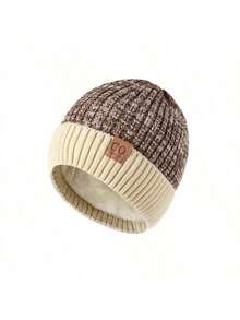 1Pc/3Pcs/Set Fleece Lined Knit Hat Ear Flap Color Block Couple Main Storage Gift Bag Accessory Christmas Birthday Warm Cozy. - Multicolor - View 13