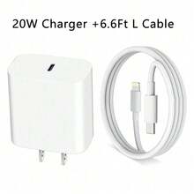 Combo de cargador de viaje de 20W PD, cable de carga rápida PD de Tipo-C de 200CM/6.6Ft y adaptador, compatible con iPhone 14/13/12/11 - Blanco - Ver 8