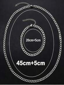 2pcs Stainless Steel Men's Necklace And Bracelet Set, Men's Fashion Accessory - Silver - View 11