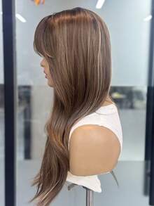 24英寸/60厘米长款波浪巧克力棕色假发，带刘海 - 女士耐热合成假发，自然逼真，适合角色扮演、彩色合成假发、高温假发，适合女性日常时尚造型，也适合万圣节和圣诞节等场合。 - 棕色 - 查看 8