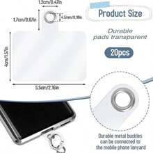 5 Packs Phone Tether Tab, Cellphone Lanyard Tab With Metal Ring, Universal Replacement Attachment PVC Cell Phone Patches Sticker Pad For All Full Phone Smartphone Cases - Clear - View 8