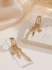 1 Pair Asymmetrical Star & Moon Tassel Earrings, Unique Design Rhinestone Embellished Elegant Eardrops, Girlfriend Gift - Star and Moon Tassel Earrings - View 5