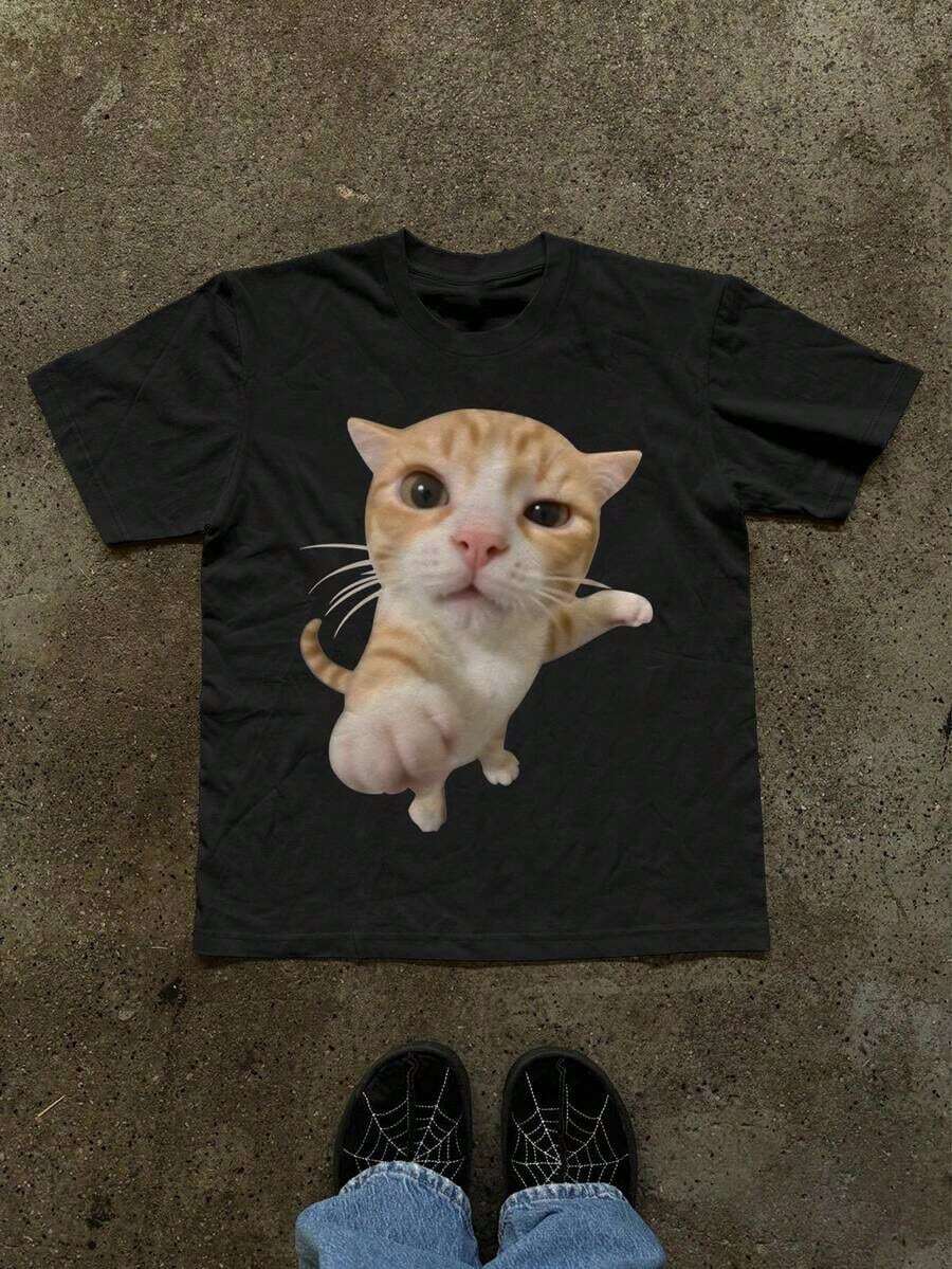 Camiseta casual de manga corta con cuello redondo y estampado de eslogan de carreras callejeras para hombres - Negro 11 - Ver 1