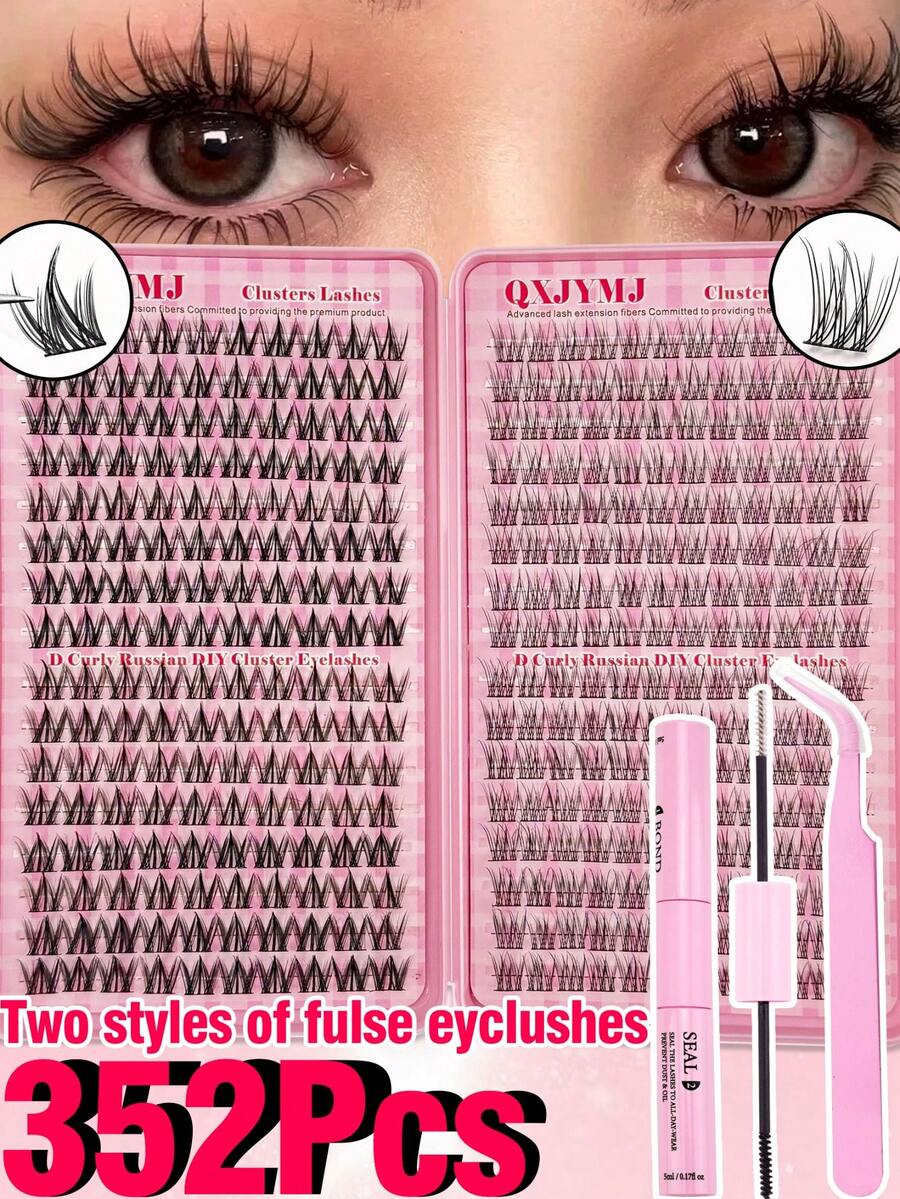 352pcs Large-Capacity Eyelash Booklet Featuring Cartoon-Style False Eyelashes, Anime-Style False Eyelashes, Natural-Looking False Eyelashes, And Fairy-Style False Eyelashes. Comes With An Eyelash Adhesive Kit. Suitable For Beginners, Perfect For Everyday Makeup, Weddings, Parties, Holiday Celebrations, Mother's Day, Halloween, Christmas, And New Year's. Includes Eyelash Clusters, Lash Sets, Individual Eyelashes, And False Eyelashes. - 黑色 - 查看 1