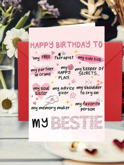 1pc Funny Birthday Card, Suitable For Women, Sisters Or Best Friends - Humorous Friendship Card, Cute Birthday Gift For Your Best Friend, Niece Or Soul Sister