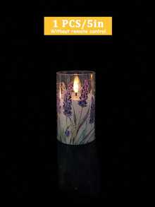 3pcs Flameless Wax Candle Lights With Timer And Remote Control, Battery Powered, , Lavender Floral Print Design, Centerpiece Decor For Wedding, Romantic Proposal, Valentine's Day, Halloween, Christmas, Mother's Day, Birthday Party, Holiday Dinner Table - Lavender - View 15