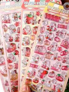 Cute Pink Rabbit Theme, Embossed Texture, Crystal Clear Animal Material Cartoon Waterproof Stickers And Decals, Perfect For Phone Cases, Journals - Multicolor - View 5