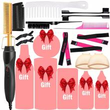 GOIPLE Electric Hot Comb Ceramic Hair Straightener, Heat Pressing Comb For Wigs & Natural Hair, Multifunctional Styling Tool For Straightening Curling Wig Grooming, With Multiple Combs Hair Clips Bands Anti-Scald Case, With Free Wig Tools Gift - US A Type Plug(110-127V) - View 13