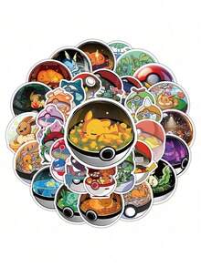 50 miếng dán hình quả cầu Pokeball dễ thương, chống thấm nước, thích hợp để tự trang trí trên ván trượt, điện thoại, máy tính, xe đạp, tủ lạnh, đồ dùng học tập, trang trí mùa hè, nhãn dán màu nước, nhãn dán nhật ký, nhãn dán động vật dễ thương, nhãn dán hoa, có thể dán lên bình nước, máy tính xách tay, sổ tay, điện thoại, hành lý, tủ lạnh. - Nhiều màu - Xem 1