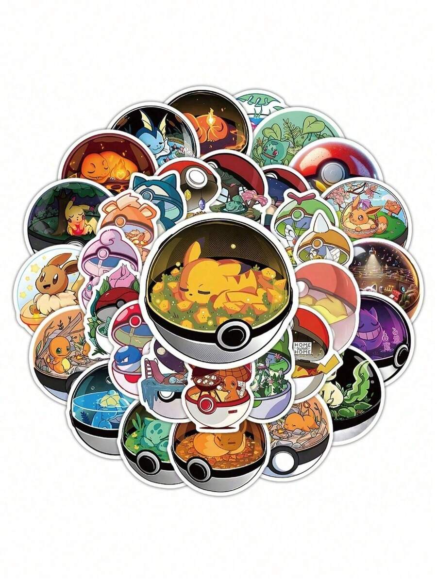 50 miếng dán hình quả cầu Pokeball dễ thương, chống thấm nước, thích hợp để tự trang trí trên ván trượt, điện thoại, máy tính, xe đạp, tủ lạnh, đồ dùng học tập, trang trí mùa hè, nhãn dán màu nước, nhãn dán nhật ký, nhãn dán động vật dễ thương, nhãn dán hoa, có thể dán lên bình nước, máy tính xách tay, sổ tay, điện thoại, hành lý, tủ lạnh. - Nhiều màu - Xem 1
