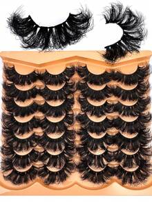 14 Pairs Extra Thick & Fluffy Cat Eye False Eyelashes, Natural Soft Faux Mink Lashes, 3D Dramatic Messy Mink Lashes, Lengthening & Curling Eyelash Extensions, Suitable For Daily Wear And Party, Reusable, Can Be Used As Gifts - 濃密款 - 查看 3