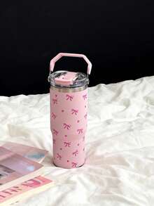 1pc 900ml Cute Bow Pattern Double Wall Stainless Steel Insulated Tumbler, Flat Bottom Cup, Coffee Cup, Car Cup, Cup, Water Bottle, Outdoor Water Bottle, Tea Cup, Vacuum Bottle, With Drinking Spout And Straw Design, Suitable For Outdoor, Office, Home, School, Car, Gym, Travel, Birthday Gift, Holiday Gift, Mother's Day Gift, Father's Day Gift, Back To School, Valentine's Day Gift - Multicolor - View 12
