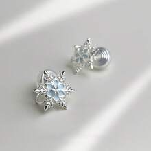 优雅的925银雪花耳钉，时尚甜美的夏季新款设计 - 彩色 - 查看 9