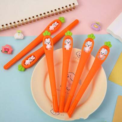 1/3/5pcs Easter Bunny Shaped Ballpoint Pens, Carrot Shaped Ballpoint Pens, Black Ink, Comfortable Writing, School & Office Supplies, Ideal Easter Gifts, Back To School Stationery Gifts
